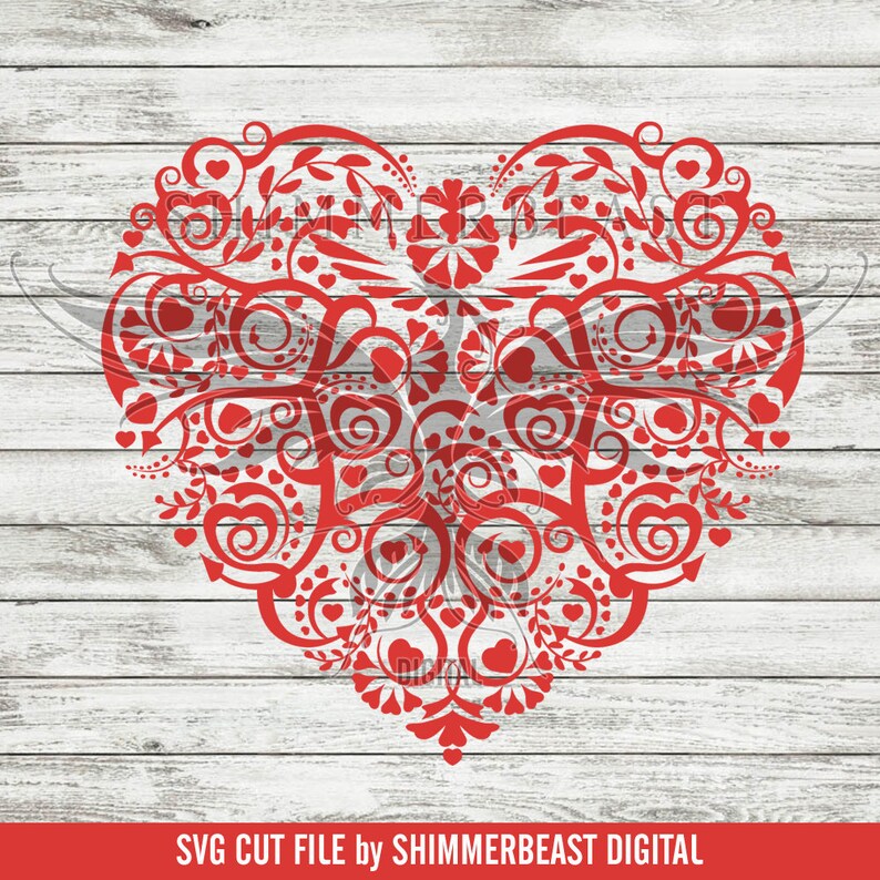 Download Valentine's Day SVG Cut File Folk Art Heart svg | Etsy