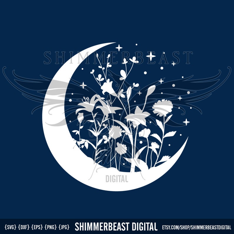 Download Crescent Moon with Flowers SVG boho svg boho svg files | Etsy