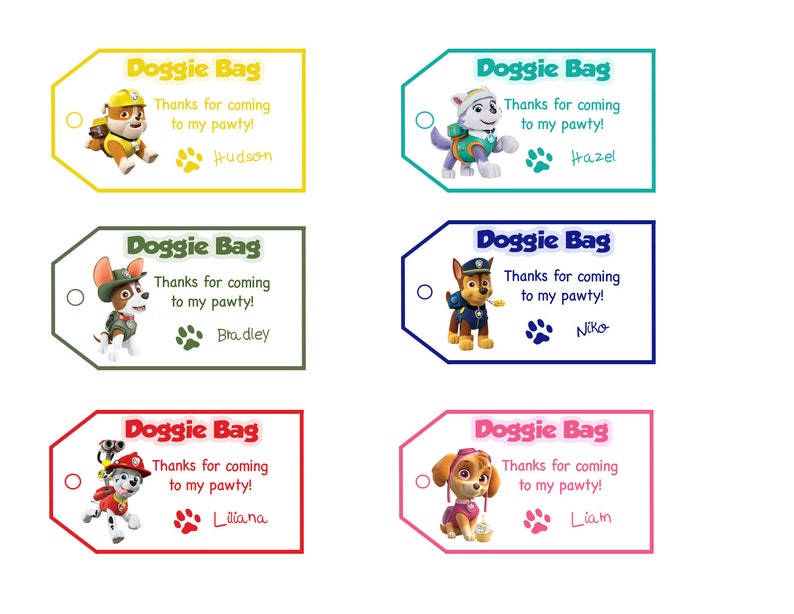 bright colors paw patrol favor tags doggie bags girl printable etsy