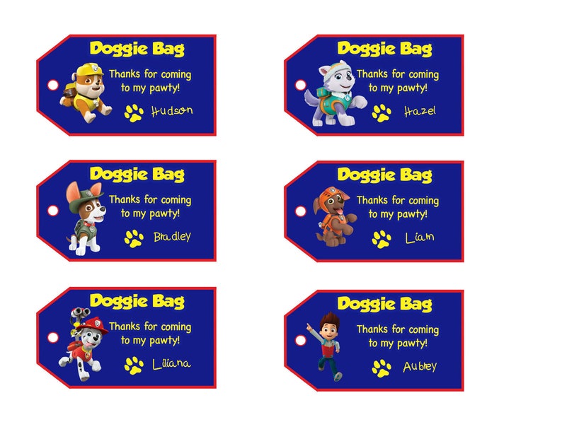 Paw Patrol Favor Tags Doggie Bags Printable Thank You Tags Etsy