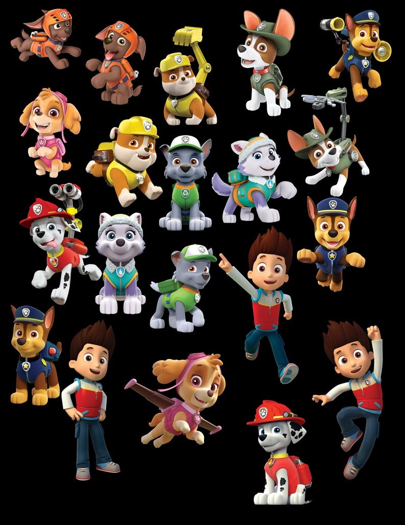Paw Patrol Printouts Clipart Images Instant Download Cutout Printable Centerpieces Decorations Chase Marshall Rubble Skye Tracker Rocky Zuma