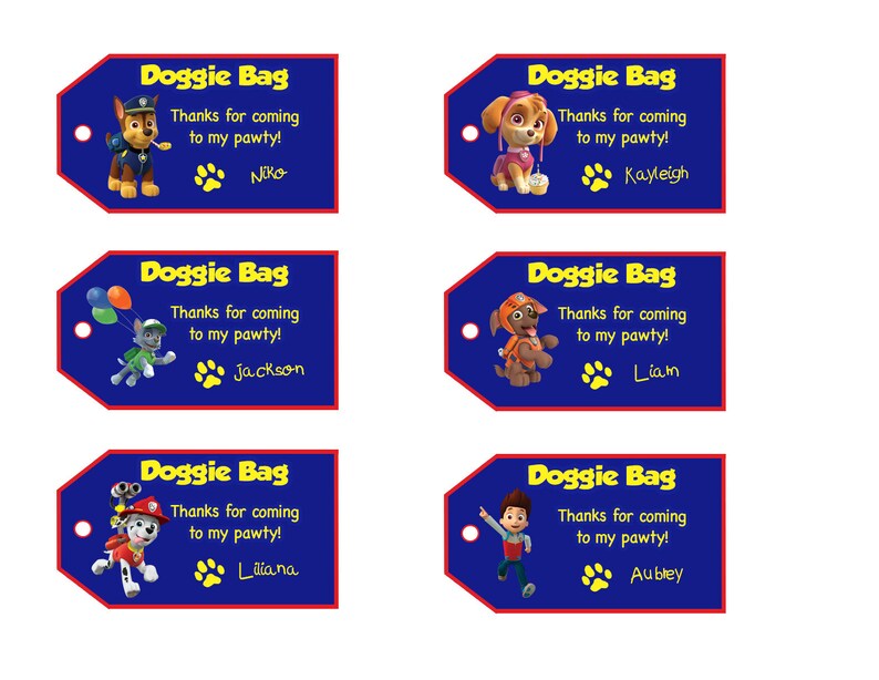Paw Patrol Favor Tags Doggie Bags Printable Thank You Tags Etsy