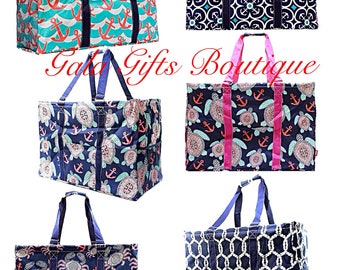 XLarge Utility Tote, Monogrammed Anchor Pattern, teacher bag, carryall tote, car organizer, summer tote, great gift