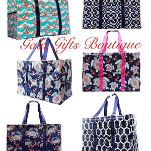 XLarge Utility Tote, Monogrammed Anchor Pattern, teacher bag, carryall tote, car organizer, summer tote, great gift
