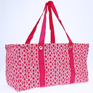 Monogramme Twist Tote - TEACHER Bag - Twist Pattern - Carryall Tote -Car Organizer - Summer Tote Fushia and Black Great Valentines Gift