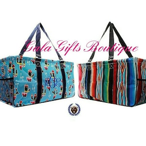 Utility Tote monogrammata - TEACHER Bag - Serape Pattern - Boho tote - Cactus Tote - Carryall Tote -Car Organizer - Summer Tote Mexican tote