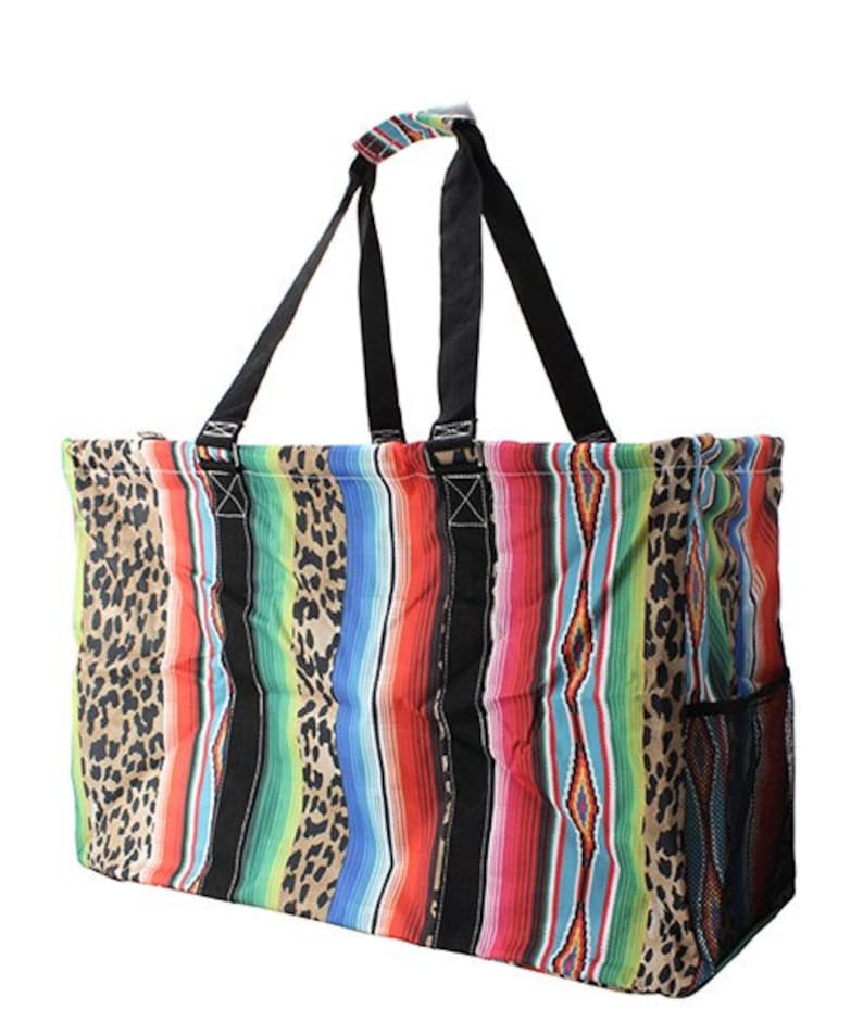 Extra Large Utility Tote Monogrammed Serape Pattern car organizer carryall tote great gift teacher bag summer tote beach bag