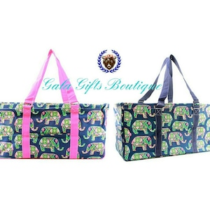 Monogrammed Utility Tote - TEACHER Bag - Elephant Pattern - Carryall Tote -Car Organizer - Summer Tote elephant tote Boho tote Pink tote