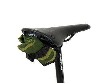 Woodland Camo Bicycle Tool Roll Dropper Post Friendly Mountain Bike Accessory Seat Pack.