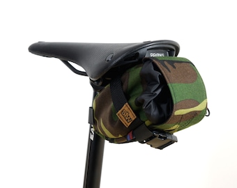 Woodland Camo Bike Seat Bag 84 Cubic Inches Cordura Nylon Water Resistant.