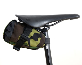 Woodland Camo Bike Seat Bag 84 Cubic Inches Cordura Nylon Water Resistant.