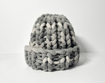 Gray Cashmere Chunky Knit Beanie Hat made from Recycled 100% Cashmere