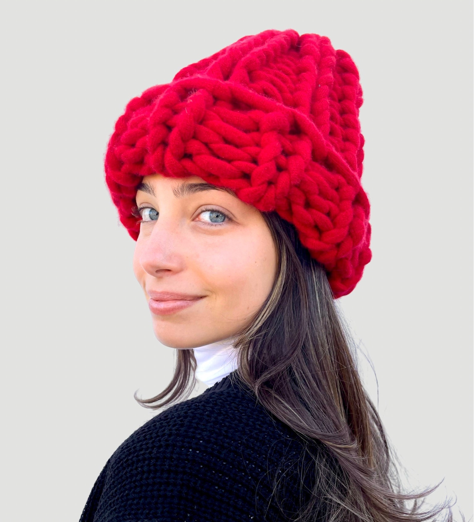 Red Cashmere Chunky Knit Beanie Hat Made From Recycled 100 Cashmere Etsy Canada