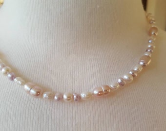 Pink, white and peach pearl and seed pearl necklace