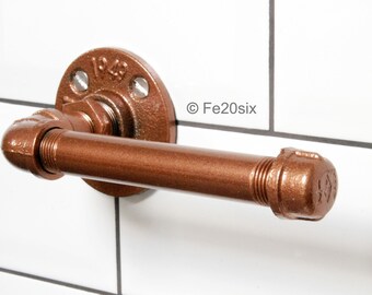 Copper Finish Toilet roll Holder in Industrial Pipe pipework for Bathroom. The Mossley by Fe20six