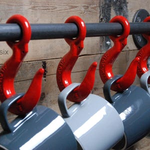 Industrial Mug Rack with Red Hooks, Fe20six Kitchen Decor