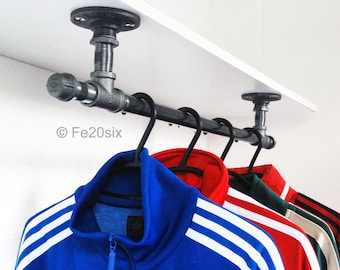 Clothes rail industrial pipe pipework ceiling mounted iron steampunk vintage retro by Fe20six