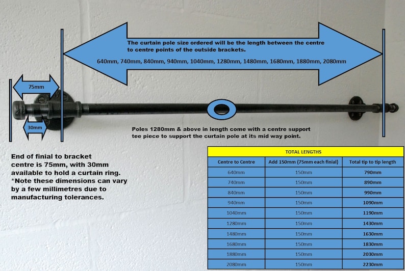 Curtain Pole Rail Window Industrial Pipe Pipework Iron - Etsy UK