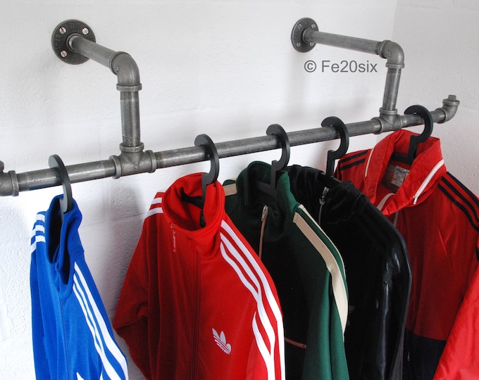 Industrial Steampunk Clothes Rail With Shelf - Wall Mounted Pipe & Wood Hanging Rack 12 thumbnail image