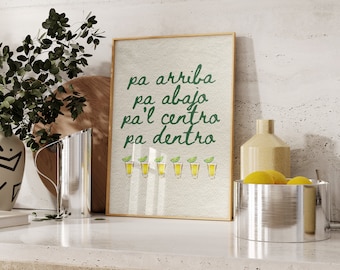 Pa arriba, pa abajo, pa’l centro, pa dentro Poster | Salud | Bar Cart Prints | 18x24in| Trendy Bar | Cocktail Poster | Digital Download