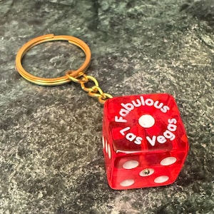 Handmade Authentic “Fabulous Las Vegas” Casino Dice Keychain in Retro Translucent Red
