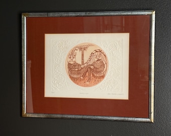 Vintage Embossed Etching Titled "Meum et Tuum" by Artist Carol Travers Lummus
