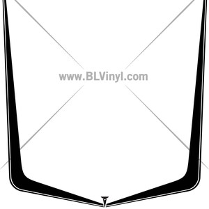 May include: Black vinyl decal with a pointed shape, resembling a stylized arrowhead. The decal features two curved lines that meet at a point, creating a V-shaped design. The text "www.BLVinyl.com" is printed below the design.