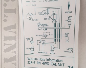 Early 90s 22re Vacuum Hose Routing Diagram Manual Rn Etsy