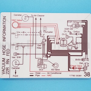 1984 Calcomanía de información de la manguera de vacío 22R (FED RN)