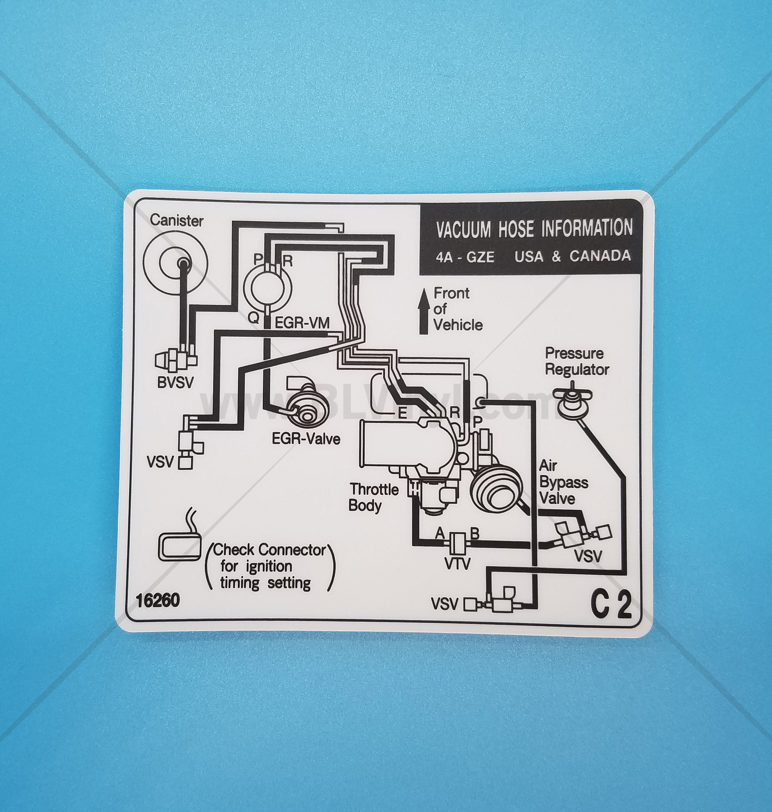 1989 4A-GZE Vacuum Hose Information Decal (MR2, USA and CANADA