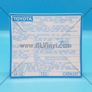 1986 4A-GE Vehicle Emission Control Information Decal (MR2, FED)