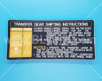 1988-1990 FJ62 Transfer Gear Shifting Instructions Decal