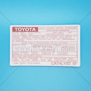 1991 3S-GTE Vehicle Emission Control Information Decal (MR2, FED)