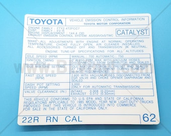 1985 22R Vehicle Emission Control Information (CAL)