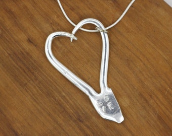 Silver Heart Shaped Necklace made from repurposed antique silverware fork tines