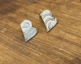 Silver Heart Stud Earrings made from Vintage Silver Plated Trays - Beautiful Unique Gift for Her - One of a Kind Jewelry