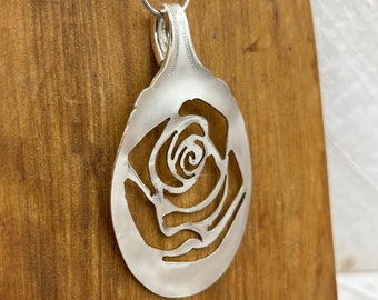 Flower Silver Necklace, Floral Rose Pendant Handmade from Repurposed Antique/Vintage Silverware, Silverware Jewelry, Unique gift for her