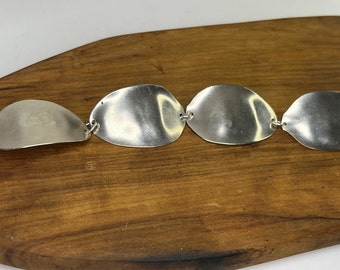 Silver Bracelet made from flattened vintage spoon bowls.  Silverware jewelry bracelet, Gift For Her Unique