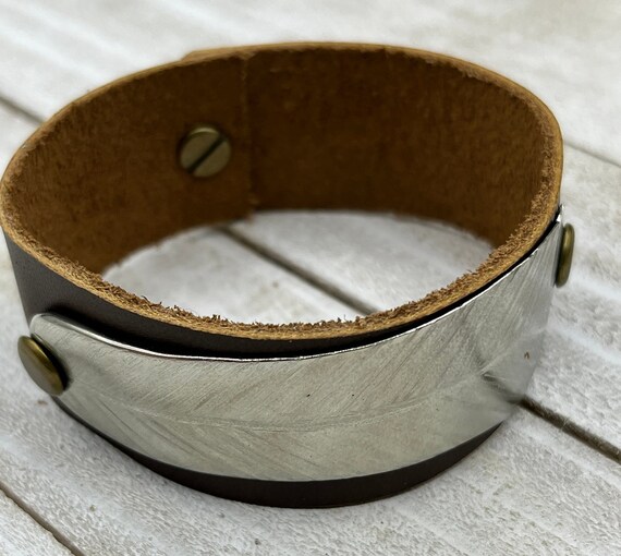 Buy Leather and Silver Feather Bracelet Rustic Leather Feather