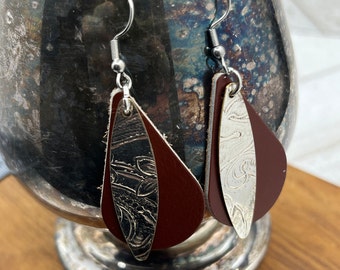 Silver and Leather Earrings Made from Antique Silver Trays and Repurposed Leather, Boho Style Jewelry Accessories, Unique and One of a Kind