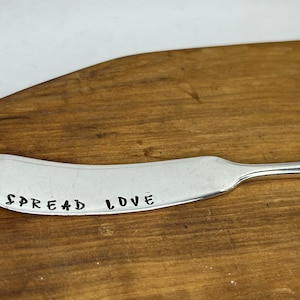 Unique Silver Butter or Spreader Knife, Hand stamped from vintage silver plated butter knife. Unique host, wedding or housewarming gift