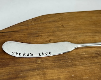 Unique Silver Butter or Spreader Knife, Hand stamped from vintage silver plated butter knife. Unique host, wedding or housewarming gift
