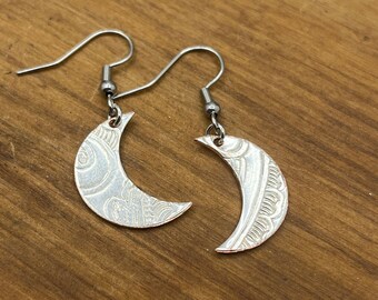 Silver Moon Earrings Made from Vintage Silver Plated Trays, Silverware Jewelry, Unique Gift for her, Silver Drop Earrings