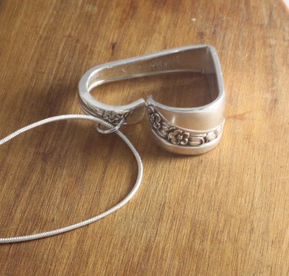 Heart Shaped Pendant Necklace Made From an Antique Spoon Handle