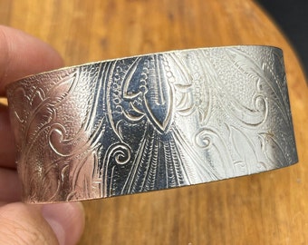 Upcycled Silver Tray Cuff Bracelet - Eco-Friendly Jewelry - Handcrafted Wide Silver Cuff - Repurposed from Vintage Silver Tray