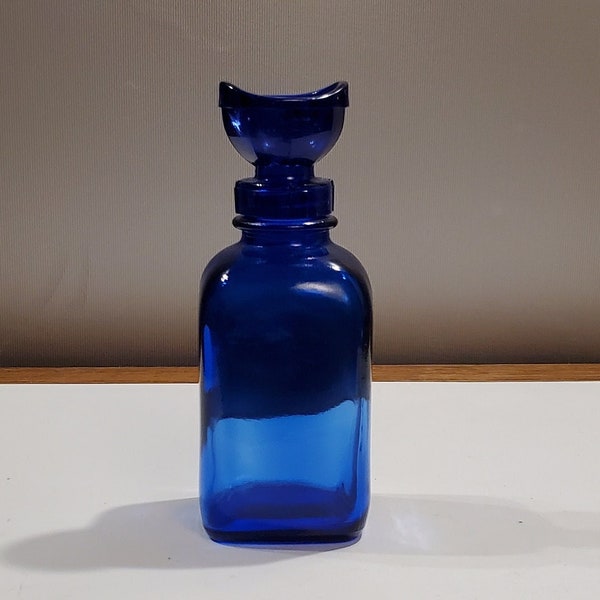 WYETH Cobalt Glass Bottle, Plastic Screw On Eye Wash Glass Lid/Cap, 2.25" Square * 5.75" Tall, Including Cap