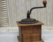 1800 39 s Dadoed Wood and Cast Iron Primitive Lap Coffee Grinder, Single Grounds Drawer, Hand Cranked, FREE Shipping, Only 149.95 Complete