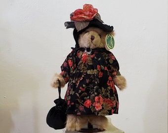 Bearington Bears-Ivanna Crumpet, 35 cm de haut, appendices mobiles, détails soignés, robe imprimée en velours côtelé