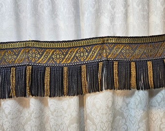 Tapestry Valance with Bullion Fringe, 54", 2 Pieces, 54" x 9.5" Tall and 44" X 9.5" X  1.75" Casing