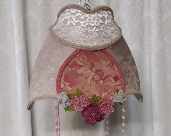 Victorian Lamp Shade with Beaded Flowers and Cherubs Designed for Bridge Floor Lamp, UNO Mounted